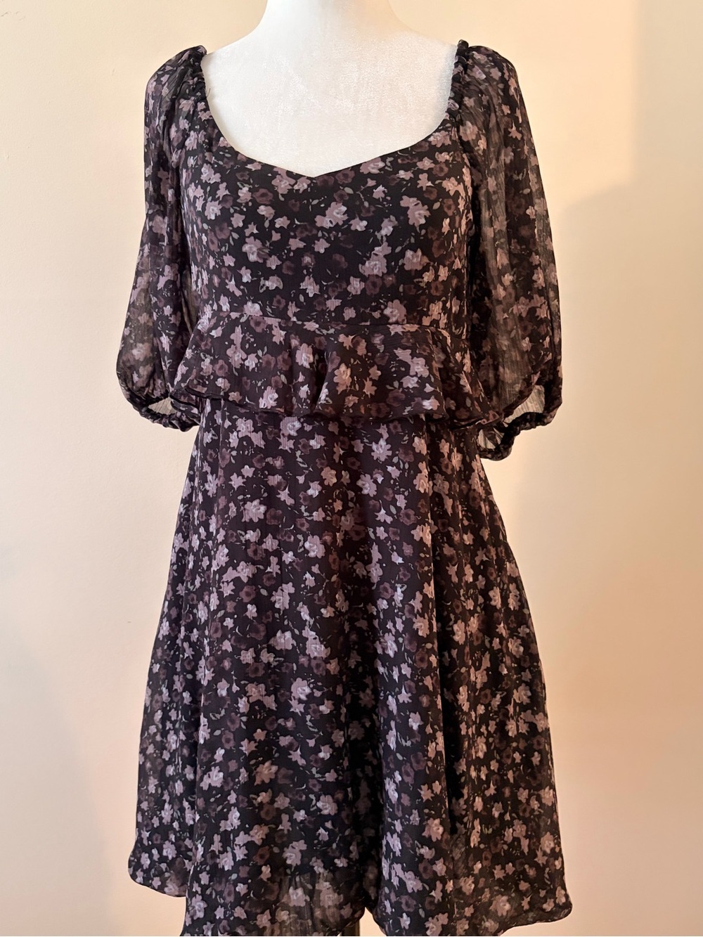 Floral Peplum Babydoll Dress - Picture 1 of 3